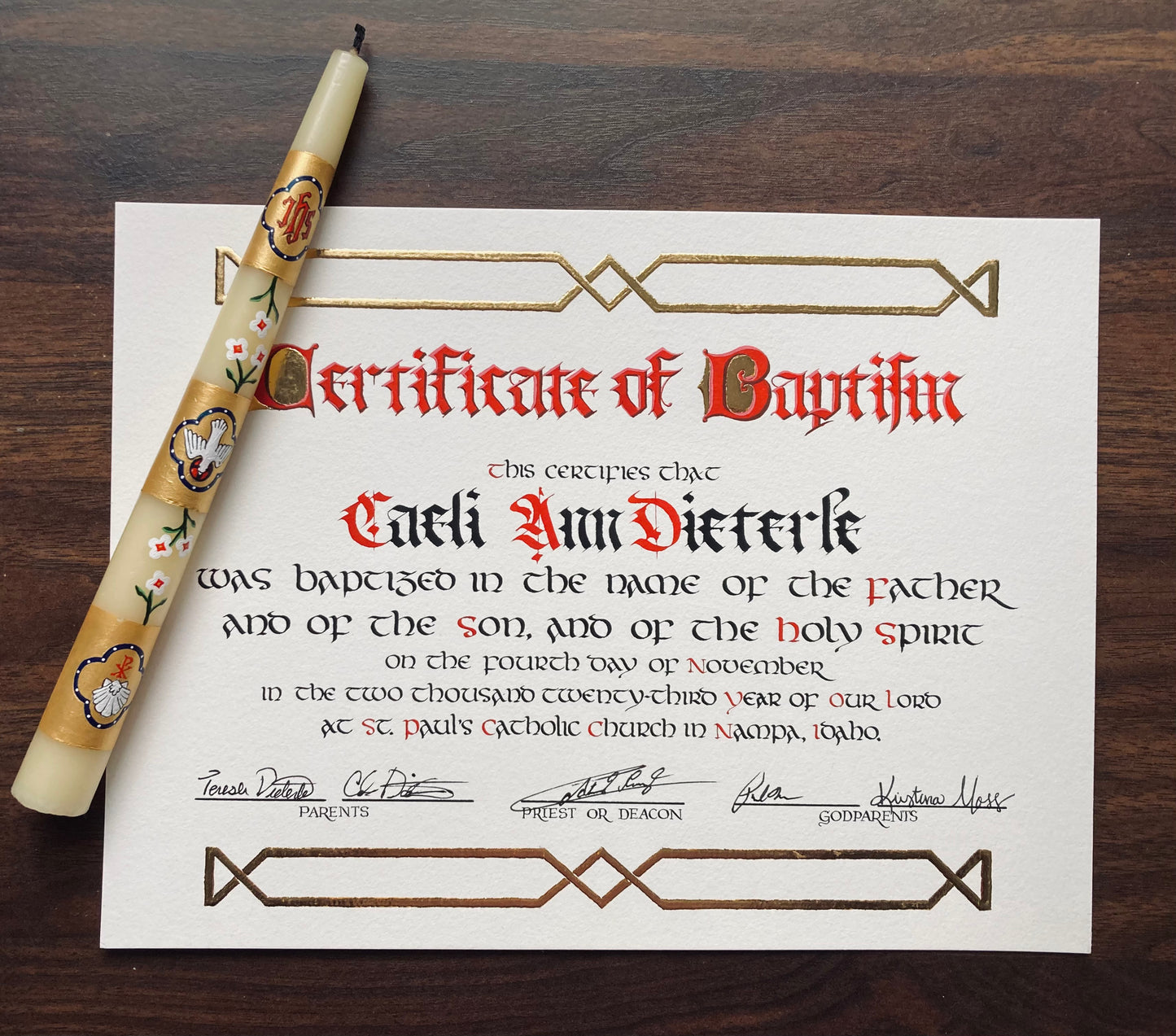 Handwritten Confirmation Certificate