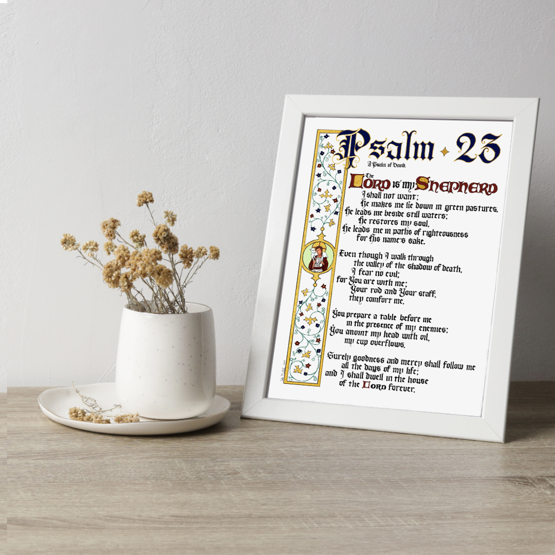 psalm-23-illuminated-calligraphy-art-print-christian-bible-calligraphy-scripture-quote-print-good-shepherd-letterstothelord for Free Printable Psalm 23 Bookmark Psalm 23 Illuminated Calligraphy Art Print - Christian Bible Calligraphy, Scripture Quote Print, Good Shepherd – LettersToTheLord for Free Printable Psalm 23 Bookmark