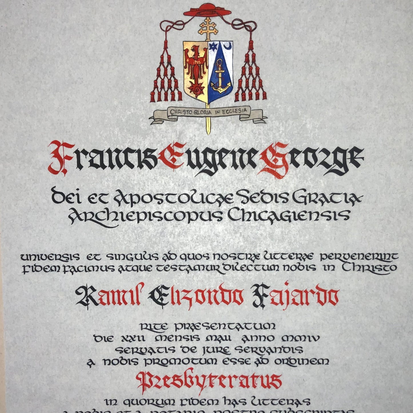 Handwritten Priest's Ordination Certificate