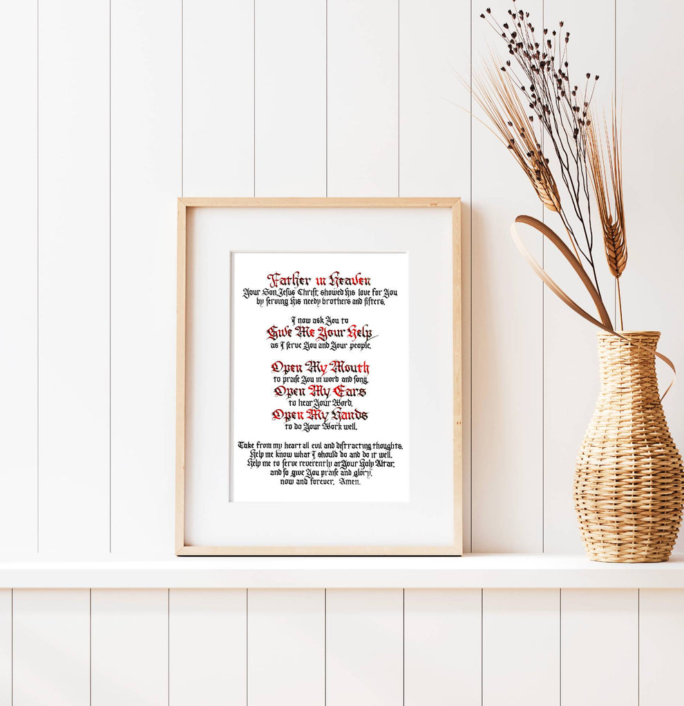 Altar Server Before Mass Prayer Card - Catholic Calligraphy Prayer Print for Priest, Deacon ...