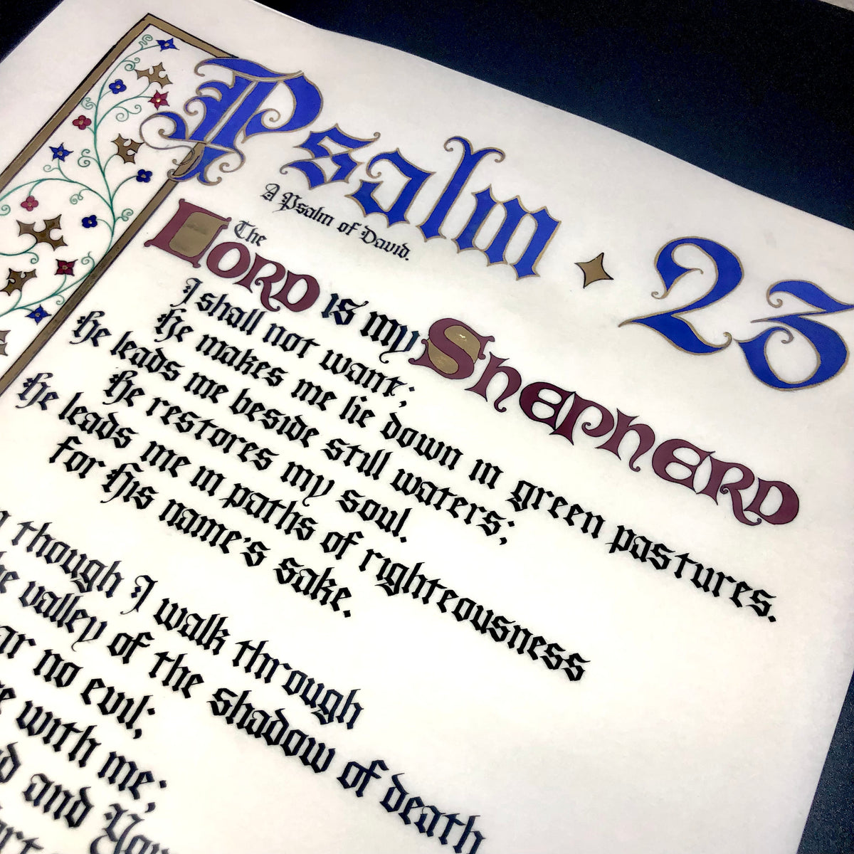 Pslam Font Psalm 23 Illuminated Calligraphy Art Print - Christian Bible ...
