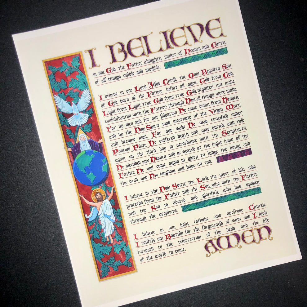 Nicene Creed I Believe In One God Illuminated Calligraphy Prayer Print Sacred Art For Catholic 4321