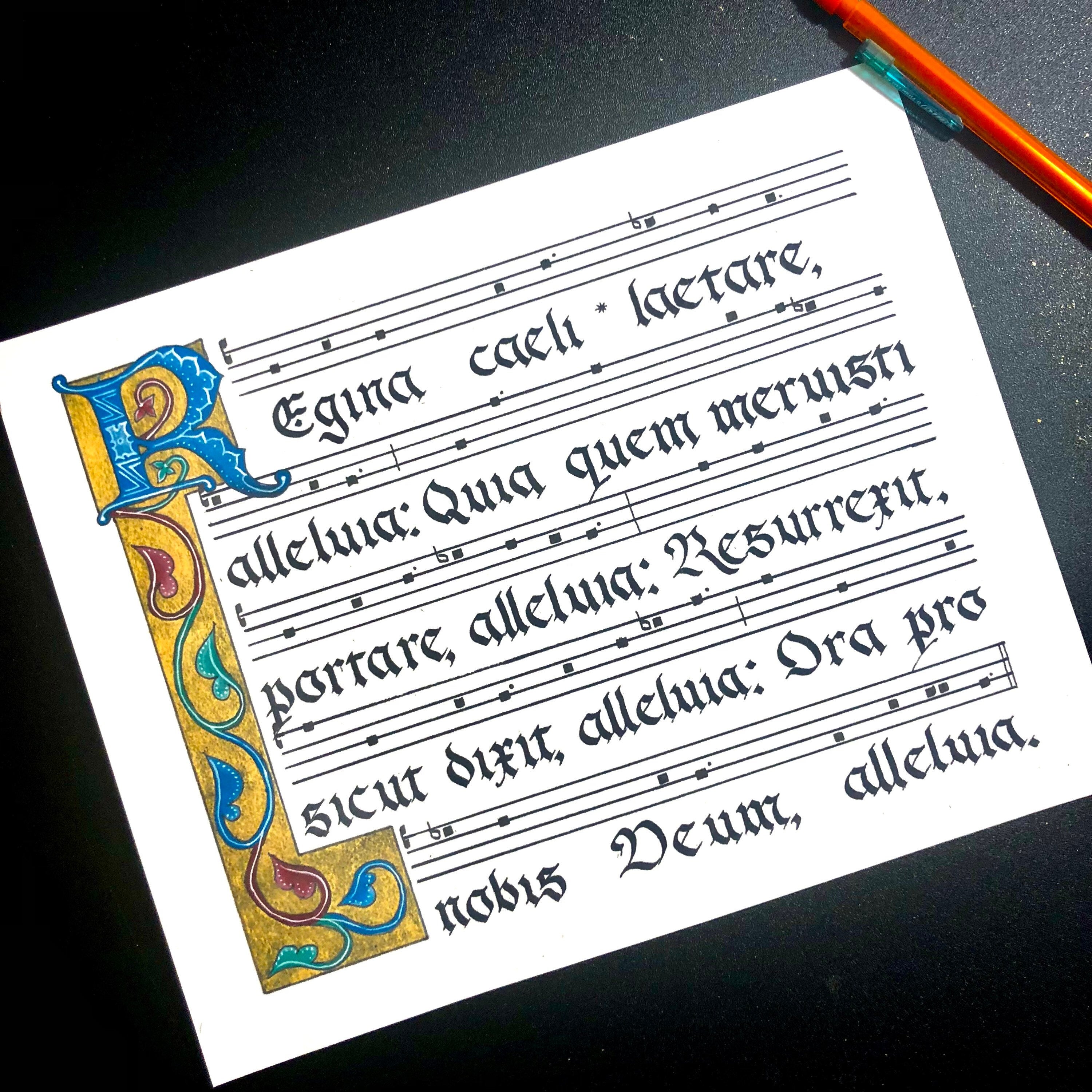 Chant Lettering Regina Caeli - Illuminated Calligraphy Gregorian Chant, Catholic Easter ...