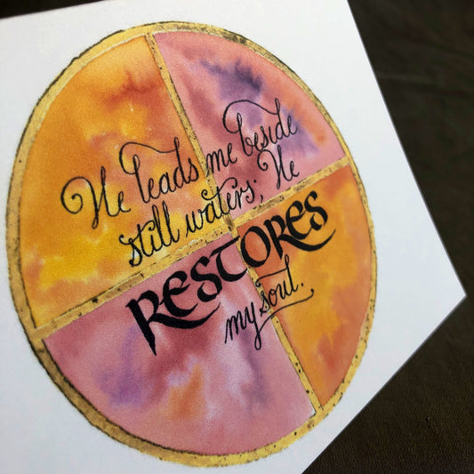 Psalm 23:2-3 He Restores My Soul A2 Greeting Card, Christian Greeting Card, Bible Verse Card, Card for Baptism, Confirmation, or Communion