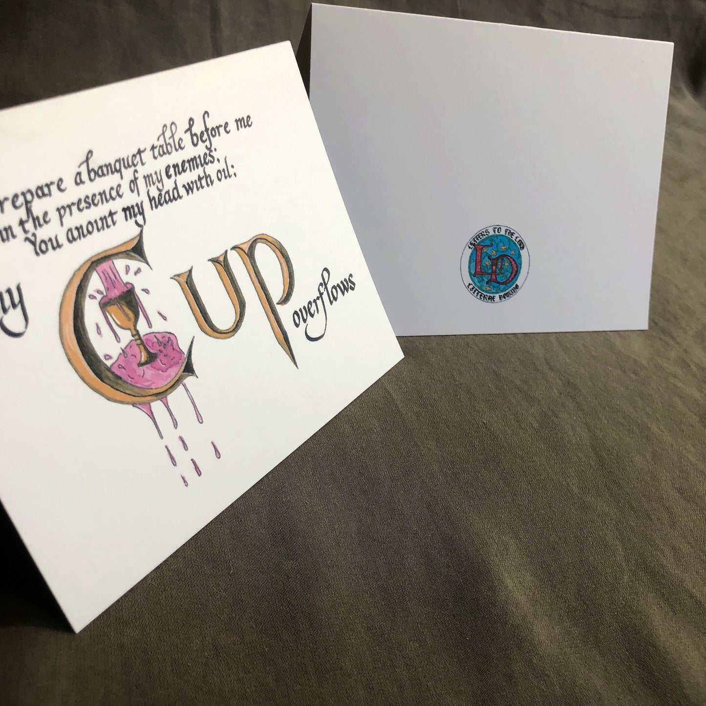 Psalm 23:5 "My Cup Overflows" A2 Greeting Card, Christian Greeting Card, Bible Verse Card Gift, Card for Baptism, Confirmation, or Communion