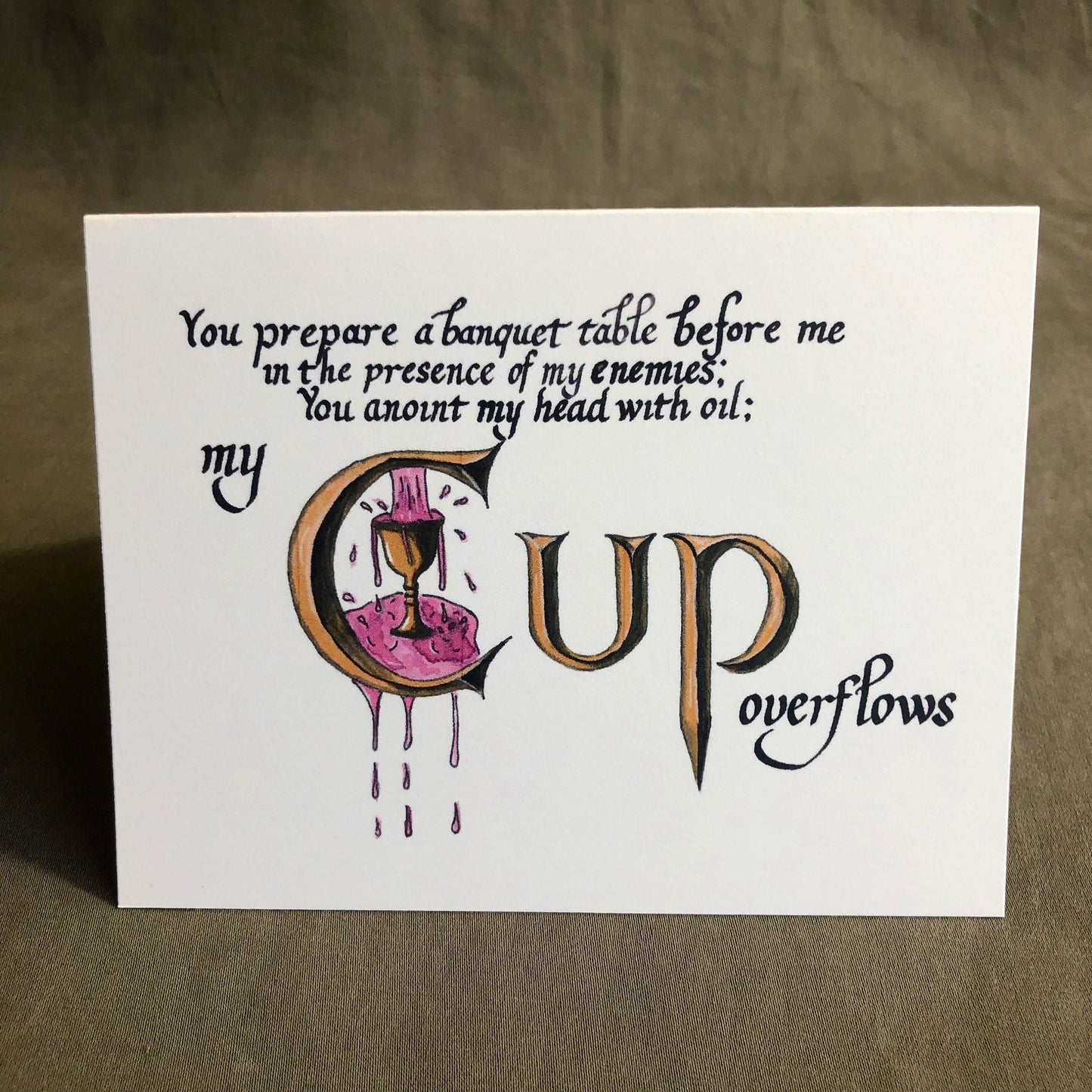 Psalm 23:5 "My Cup Overflows" A2 Greeting Card, Christian Greeting Card, Bible Verse Card Gift, Card for Baptism, Confirmation, or Communion