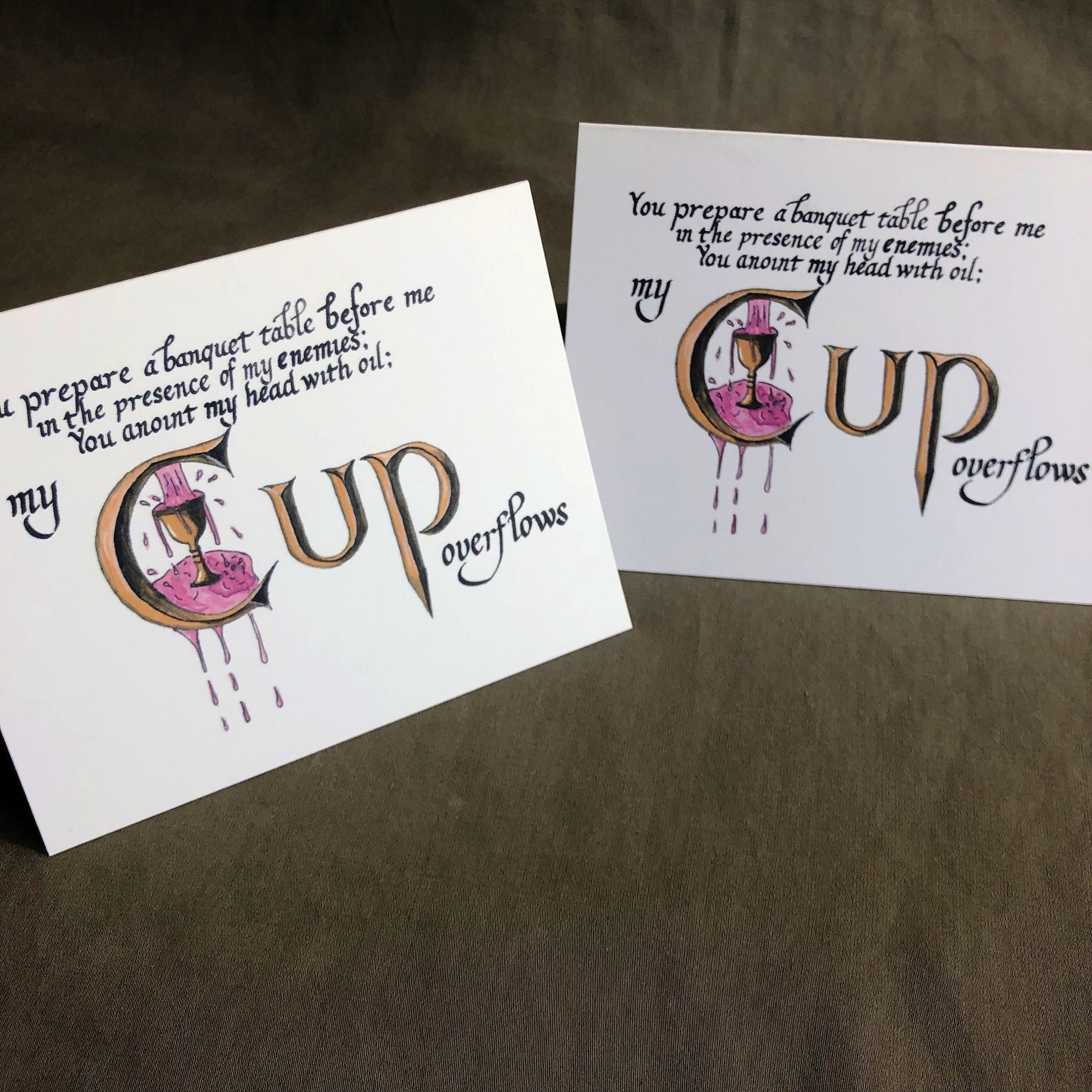 Psalm 23:5 "My Cup Overflows" A2 Greeting Card, Christian Greeting Card, Bible Verse Card Gift, Card for Baptism, Confirmation, or Communion