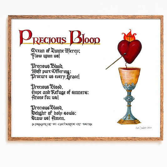 Precious Blood of Jesus Print - St. Catherine of Siena Prayer - Sacred Heart & Chalice Art - Catholic Wall Decor - Eucharistic Gift