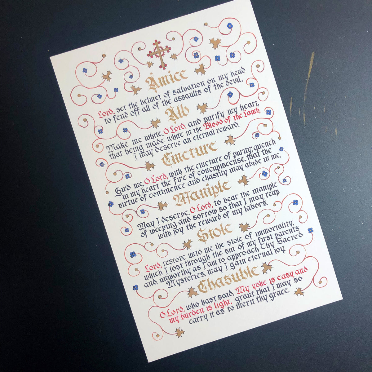Priest Lettering Priest/Deacon Vesting and Handwashing Prayers, English or Latin ...