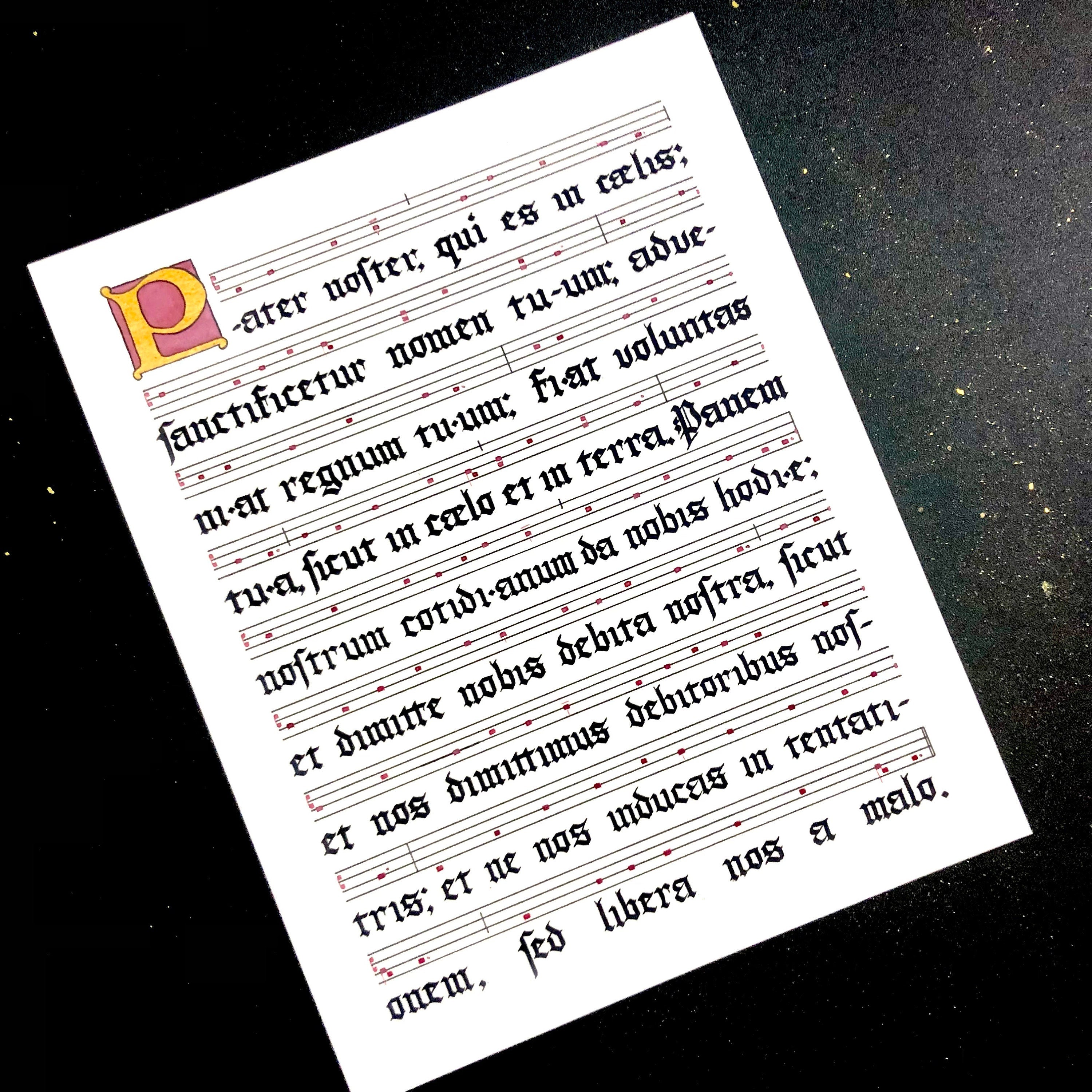 Pater Noster Gregorian Chant Illuminated Calligraphy - Latin Our Father ...