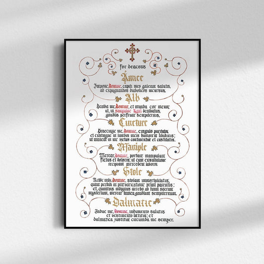 Deacon’s Vesting Prayers - Catholic Print for Sacristy Church Decoration, Catholic gift for deacon, calligraphy art print, ordination gift