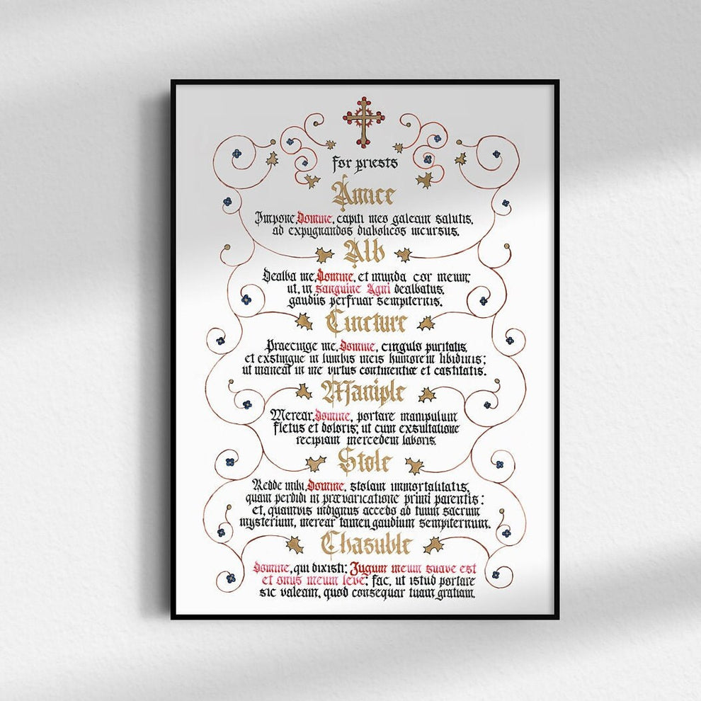 Priest Lettering Priest/Deacon Vesting and Handwashing Prayers, English or Latin ...