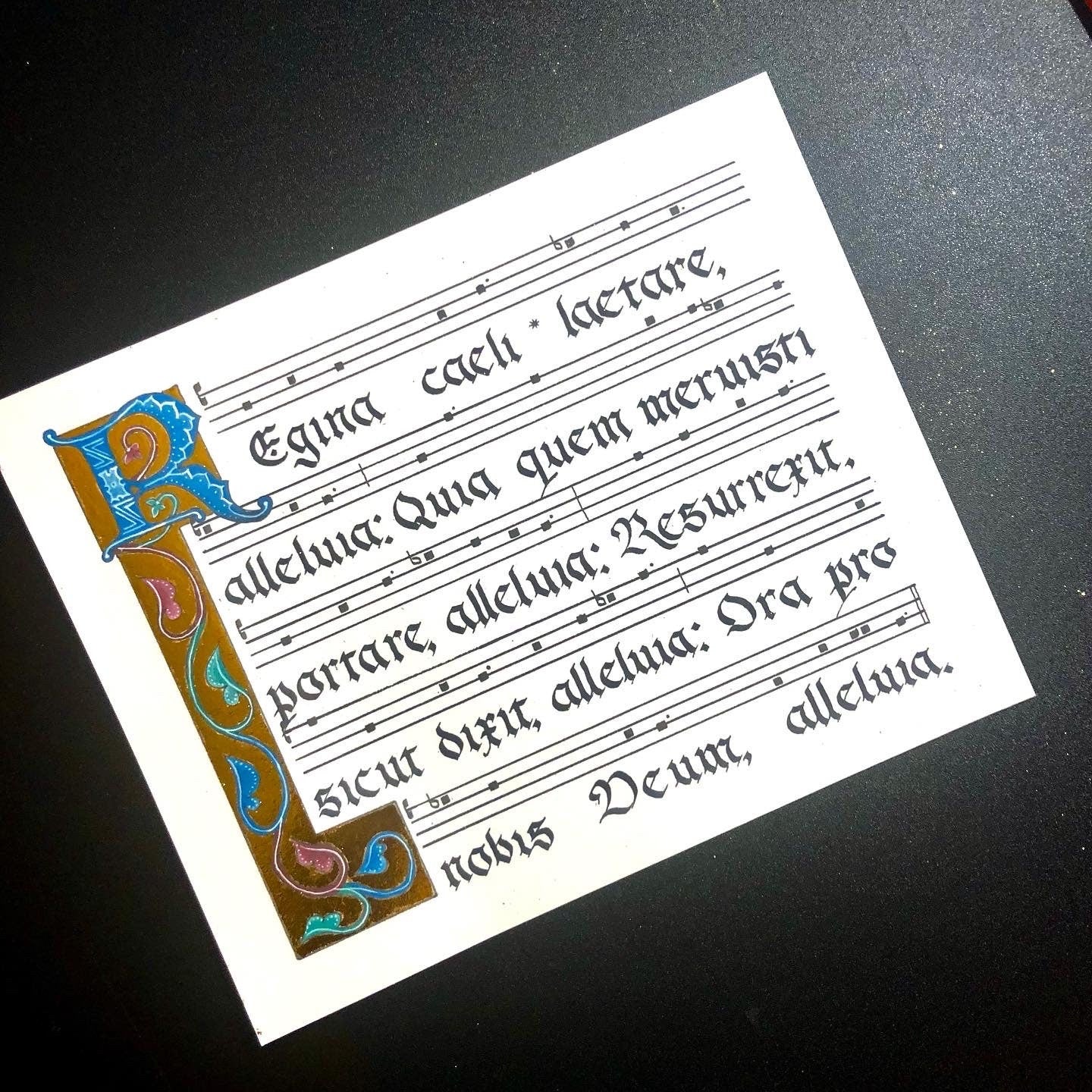 Custom Gregorian Chant | Traditional Catholic Prayer and Hymn Calligraphy and Illumination | Original Hand-made Calligraphy Prayer Art