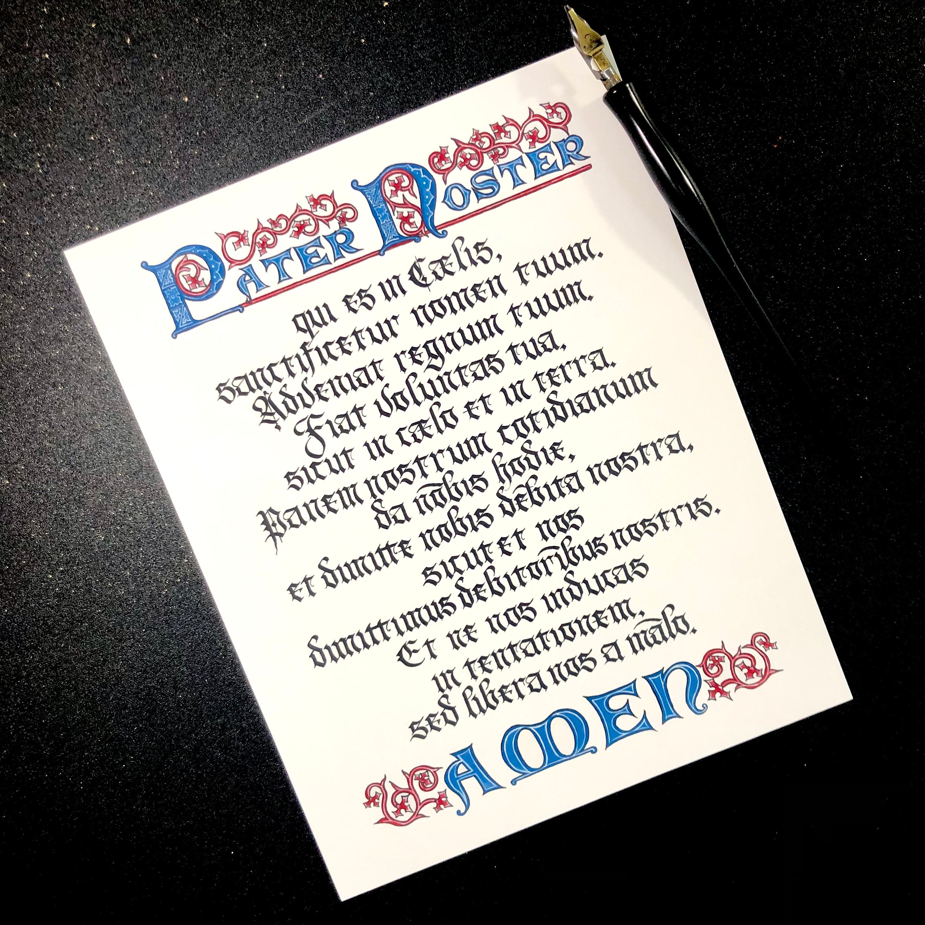 Pater Noster, Latin Our Father, Catholic Prayer Calligraphy Print ...